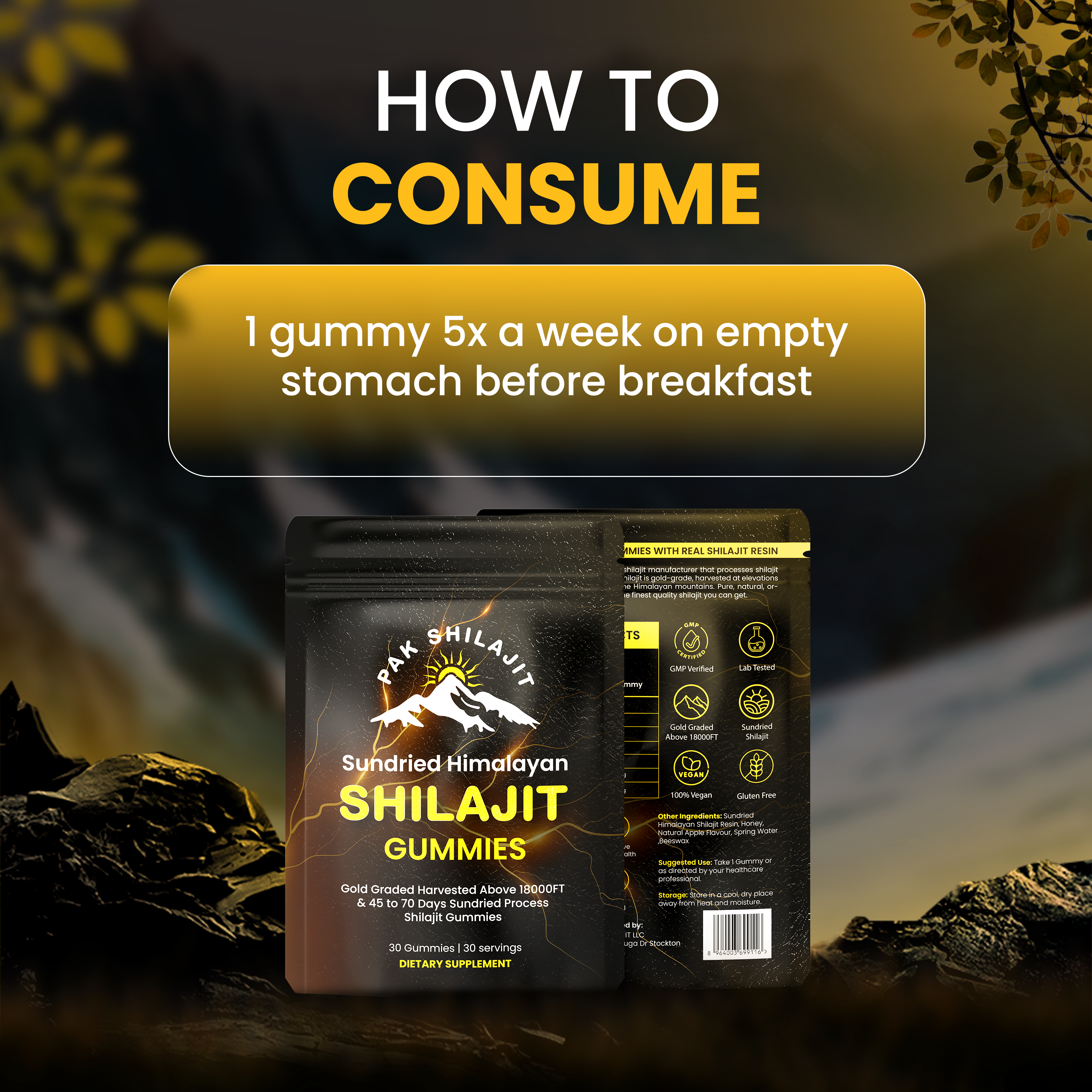 Sundried Himalayan Shilajit Gummies, Organic Premium Shilajit Gummies