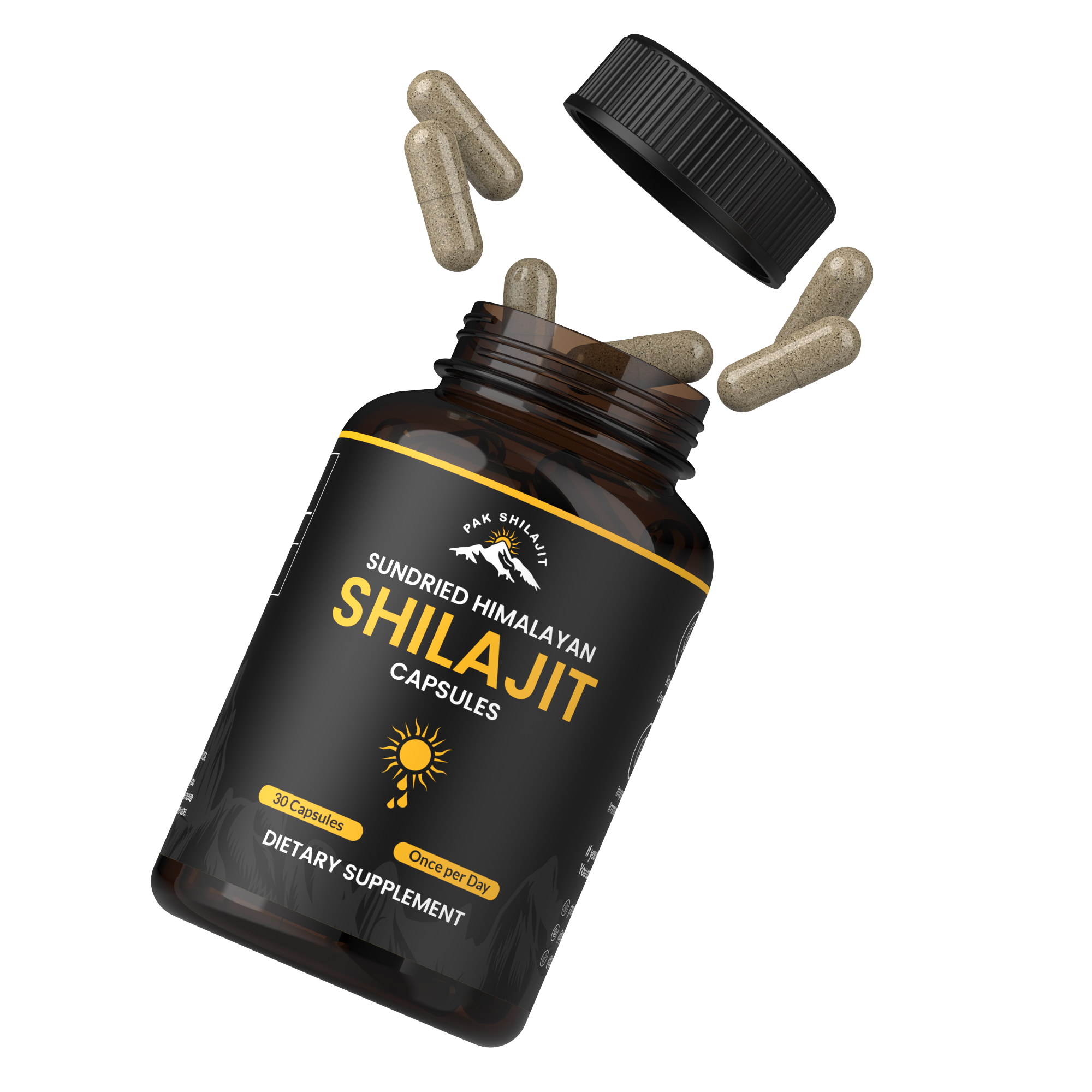 100 Days Process Sundried Himalayan Shilajit Capsules 30PCS (PakShilajit)