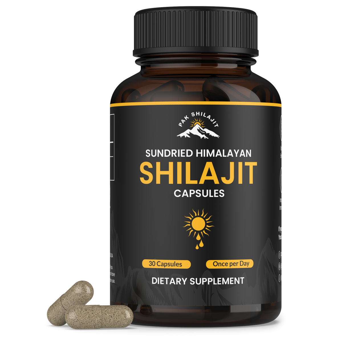100 Days Process Sundried Himalayan Shilajit Capsules 30PCS (PakShilajit)